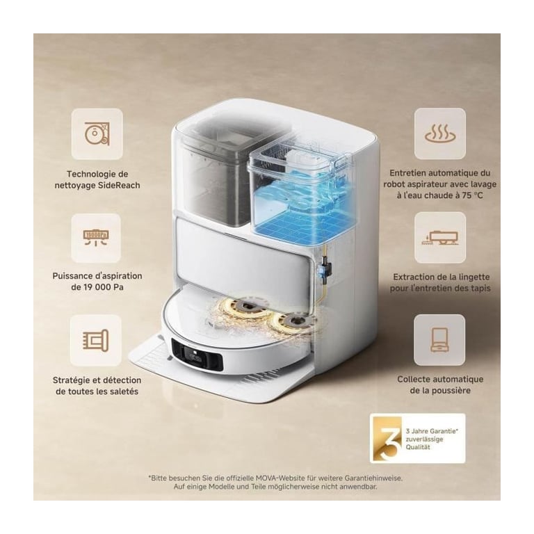 Aspirateur Robot MOVA P50 Pro Ultra – 19 000 Pa, Station Autonettoyante - vue 3