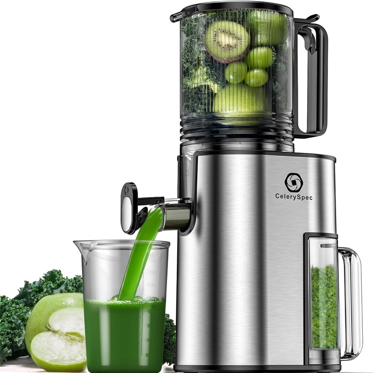 CelerySpec SJ 048 EU SS Extracteur de jus lent Centrifugeuse Puissance Capacity Deux ouvertures d'alimentation 130 mm et 45 mm Tampon amovible Neuf
