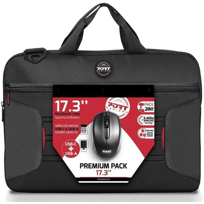 PREMIUM PACK : Sacoche pour PC Portable 17 + Souris sans fil + Dungle USB & Adaptateur Type C