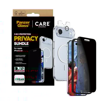 PanzerGlass ® | CARE by ® 3-in-1 Flagship Privacy Bundle iPhone Air Protection d'écran transparent Apple 1 pièce(s)