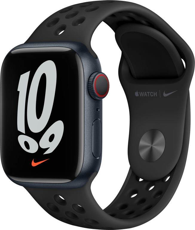 Watch Nike Series 7 GPS + Cellular, boîtier Aluminium Minuit 41mm avec Bracelet Nike Sport Anthracit