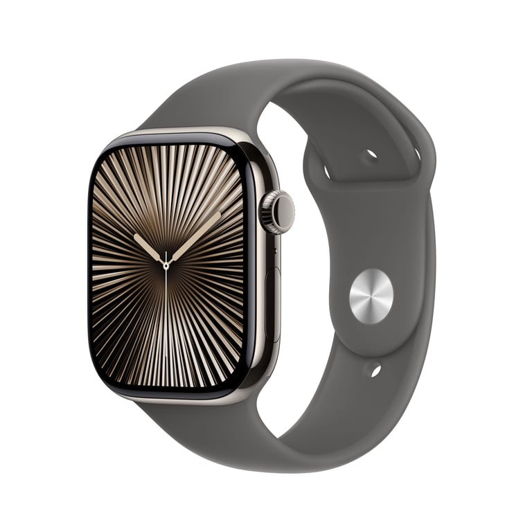 Apple Watch Series 10 2024 (GPS + 4G), Boitier Titane Naturel de 46mm avec bracelet Caoutchouc Sport M/L, Gris - Neuf