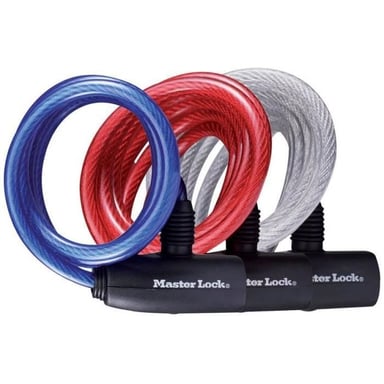 MASTER LOCK Cble antivol cl d'une longueur de 1,8m et x 8mm de diamtre, couleurs assorties