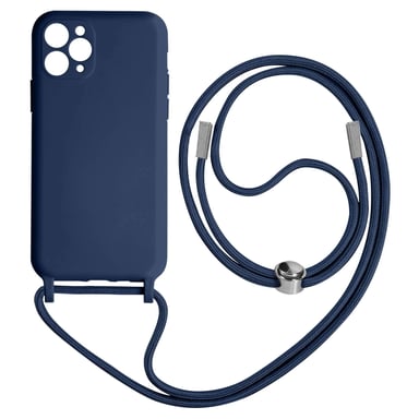 Coque Cordon pour iPhone 11 Pro Max Semi-rigide Lanière Tour du Cou 80cm Bleu