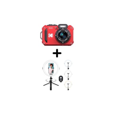 Appareil photo compact étanche Kodak Pixpro WPZ2 Rouge + Trépied de table + anneau LED Agfaphoto ARL11 Noir