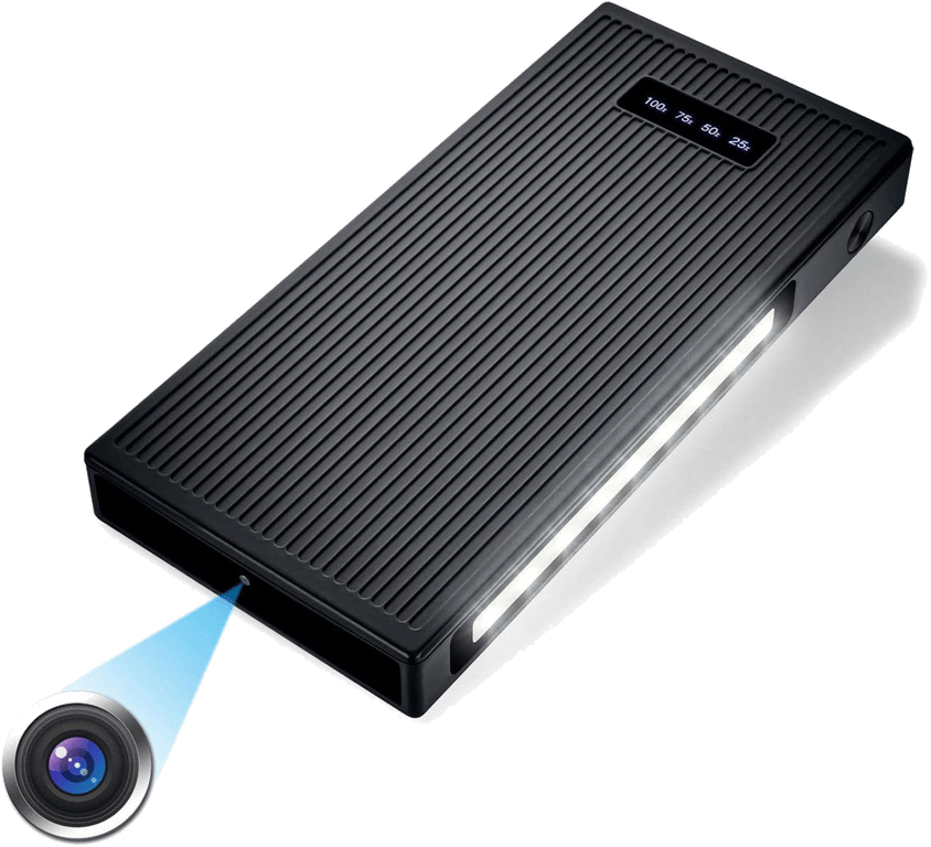 Caméra espion Grande autonomie Batterie externe Full HD 1080P Vision  nocturne Power Bank 6000 mAh Noir