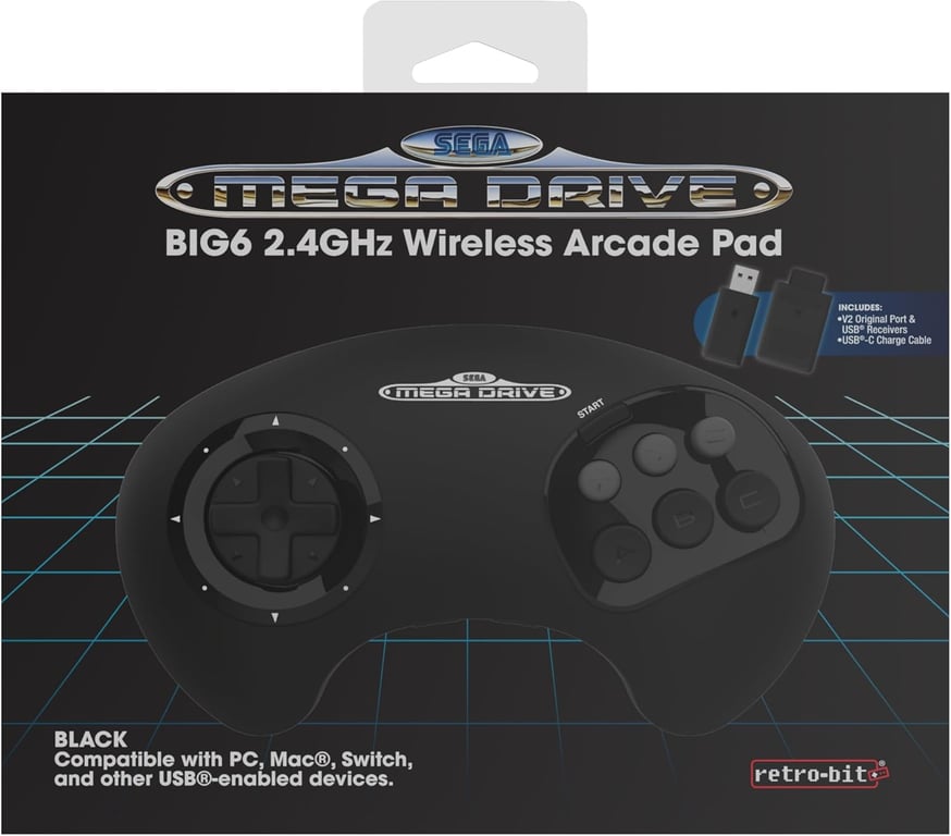 Retro Bit BIG6 2.4 GHz SEGA Mega Drive Wireless Arcade Controller Pad for SEGA Mega Drive OriginalMini Switch PC & Mac - vue 1