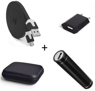 Pack pour Smartphone (Cable Chargeur Noodle Micro USB + Pochette + Batterie + Prise Secteur) Android