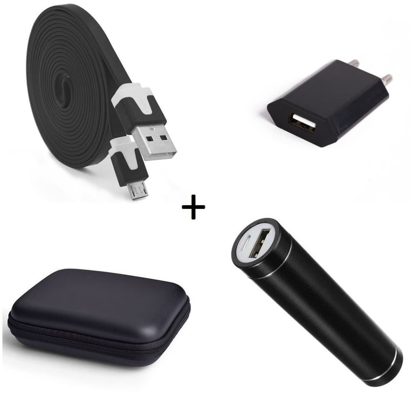 Pack pour Smartphone (Cable Chargeur Noodle Micro USB + Pochette + Batterie  + Prise Secteur) Android - Shot Case