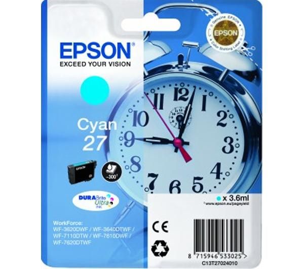 Epson 27 3.6 ml cyan originale blister cartouche d'encre pour WorkForce WF 3620DWF WF 3640DTWF WF 7110DTW WF 7610DWF WF 7620DTWF - vue 3