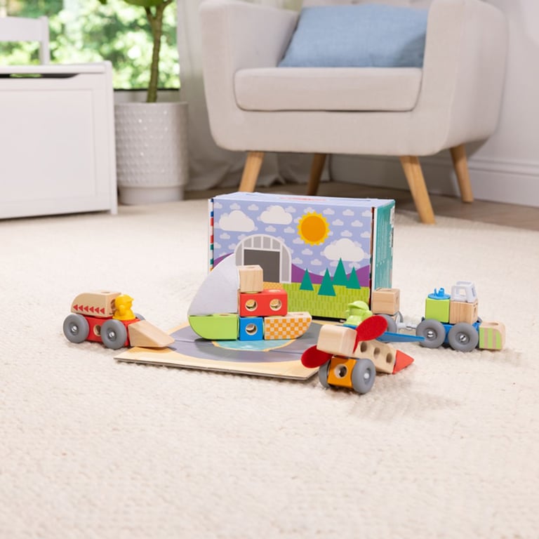 Melissa & Doug Blockables à emboîter véhicules Coffret de Blocs en Bois de Construction à Assembler et mélanger pour Les Tout Petits 54 pièces - vue 3