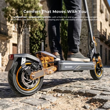 Patinete Eléctrico Ausom K20, Motor 1100W y Batería 648Wh, Autonomía 70km, Suspensión ShocFree, Bloqueo NFC, Patinete Plegable