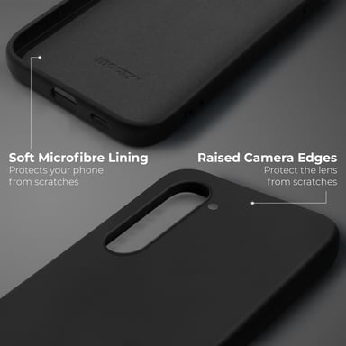 Moozy Lifestyle. Coque en silicone pour Samsung S23, noir – Coque légère en silicone liquide avec finition mate et doublure en microfibre douce, coque en silicone de qualité supérieure