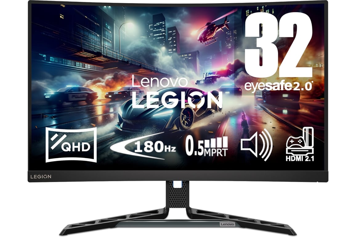 LENOVO Legion R32qc-30 32 Inch, QHD Gaming Monitor with Eyesafe (VA Panel, 180Hz, 0.5 MPRT, HDM 2.1 , DP, FreeSync, HDR10, Integrated Speakers) - Neuf