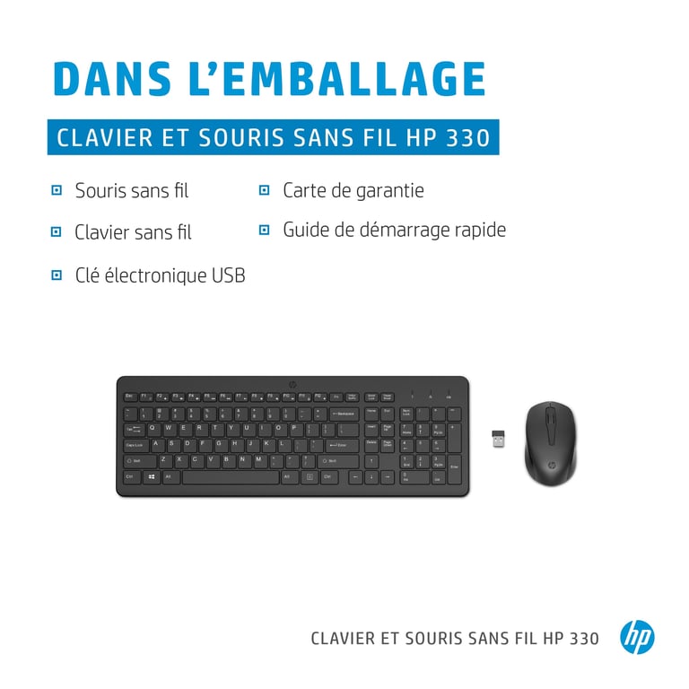 Clavier PC HP 330 – Ensemble Clavier et Souris, Sans Fil, Universel - vue 6