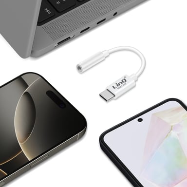 Adaptateur Audio USB C vers Jack 3.5mm Compatible commande vocale Blanc