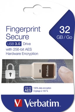 Verbatim FingerPrint Secure - Unidad USB 3.0 de 32 GB cifrada con reconocimiento de huellas dactilares - Marrón/Plata