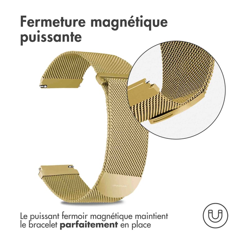 imoshion Bracelet magnétique milanais - Connexion universelle 22 mm - Taille M - Doré - Neuf