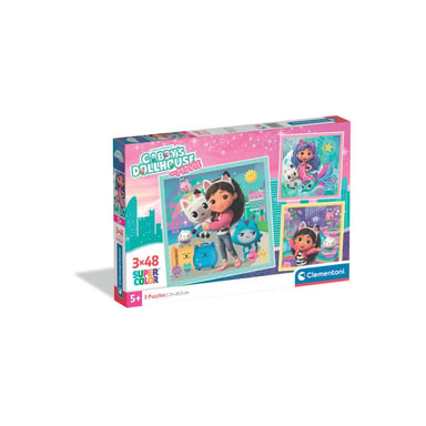 Puzzle CLEMENTONI Gabby's Dollhouse 3x48 pièces Carton épais Couleurs pastel - Neuf