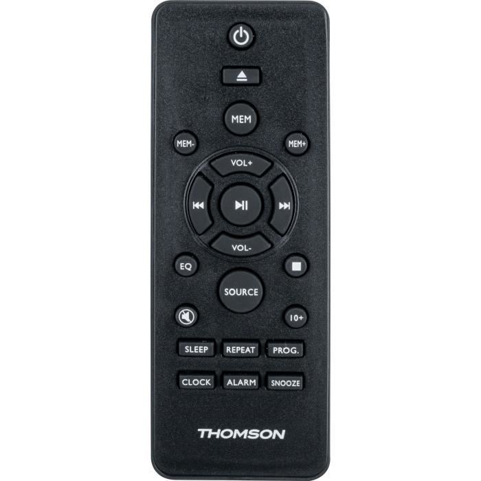 Micro-chaîne Bluetooth - THOMSON - Bois/Noir - Radio FM/CD/MP3/USB, 20W RMS, Tuner FM RDS, Prise casque, Télécommande, Alim. 230V - Neuf