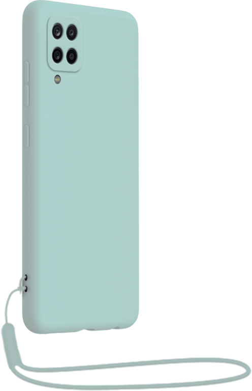 Coque Samsung G A12 Silicone + dragonne assortie Bleu ciel Bigben