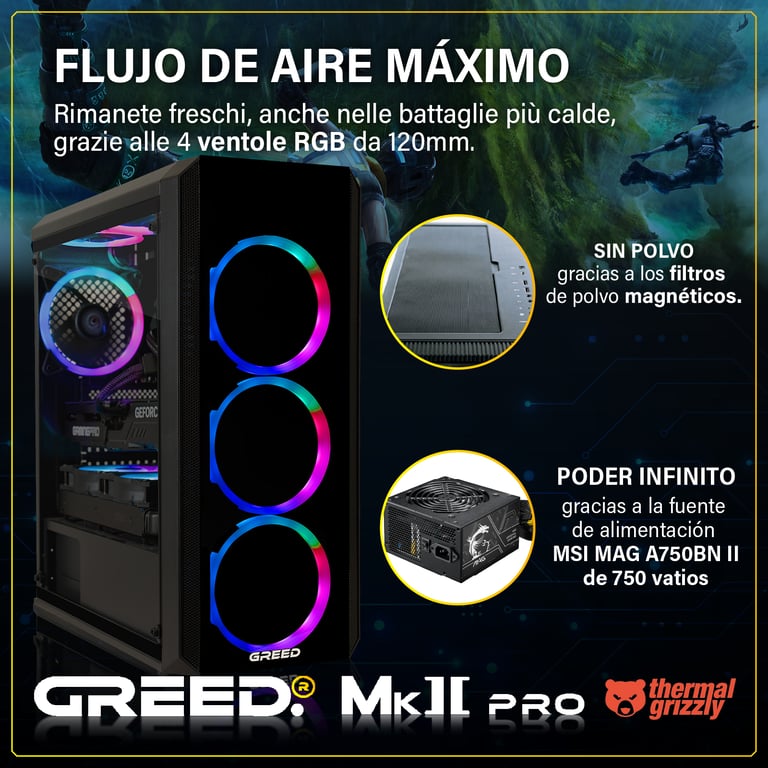GREED MK2 Pro Gaming PC / Ordinateur AMD Ryzen 7 Nvidia Geforce RTX 5070 RAM DDR4 SSD PC Gamer avec WiFi + Windows 11 Pro Neuf - vue 2