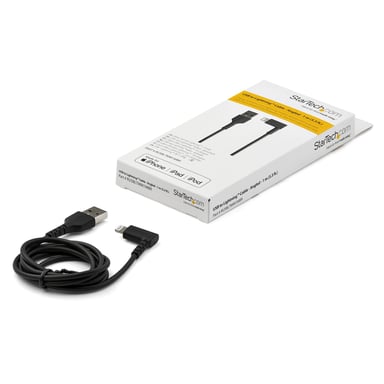 StarTech.com Cable Resistente USB-A a Lightning de 1 m - Negro -Acodado en un Ángulo de 90° a la Derecha - Cable de Carga y Sincronización USB Tipo A
