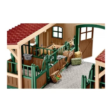 Schleich Figurina 42195 - Animale da fattoria - Stalla con cavalli e accessori