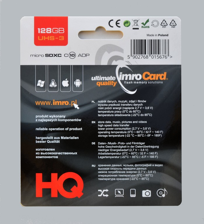 IMRO MICROSDXC 10 UHS 3 ADP Memory card Classe 10 Neuf - vue 2