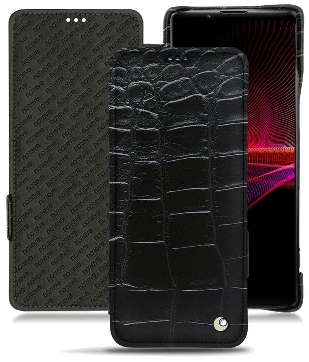 Housse cuir Sony Xperia 1 III - Rabat horizontal - Crocodile nero - NOREVE