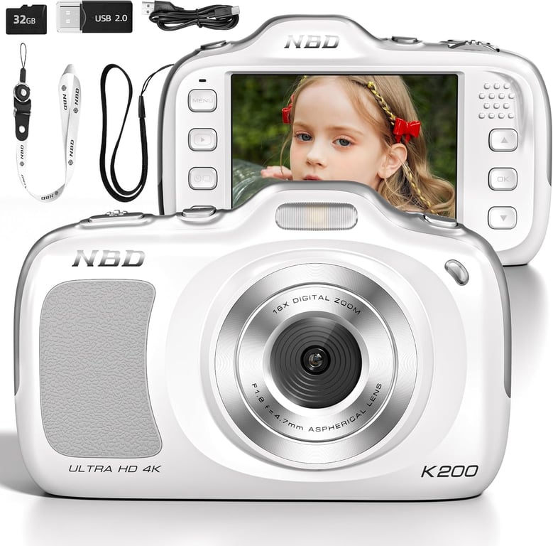 Appareil Photo Compact 64MP - 120g - Autonomie &Eacute;tendue avec Filtres Int&eacute;gr&eacute;s - Blanc