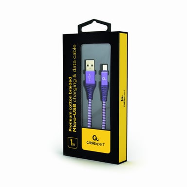 Gembird CC-USB2B-AMMBM-1M-PW câble USB USB 2.0 Micro-USB B USB A Violet, Blanc