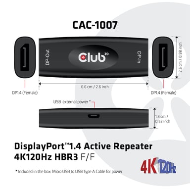 CLUB3D CAC-1007 cambiador de género para cable DisplayPort Negro