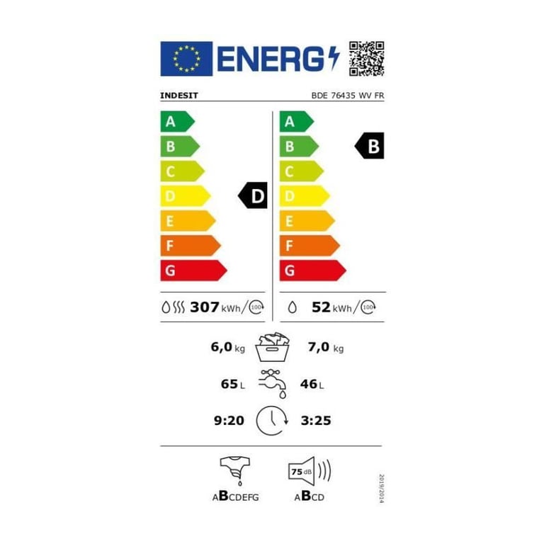 Lave-Linge Séchant Indesit BDE76435WVFR – 7 Kg Lavage / 6 Kg Séchage - vue 6
