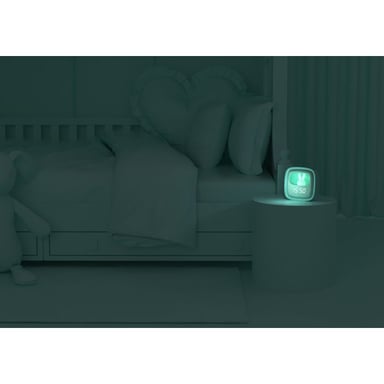 MOB - MOBILITY ON BOARD Billy Clock Sveglia e luce notturna per bambini - Motivo coniglio - Parte anteriore in tessuto - Struttura in plastica morbida al tatto - Data, ora e 3 allarmi programmabili (turchese)