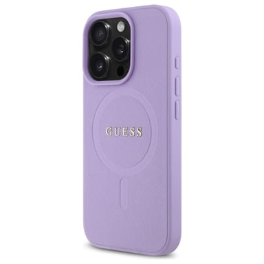 Custodia Guess per iPhone 16 Pro 6,3'' viola Custodia rigida Saffiano MagSafe
