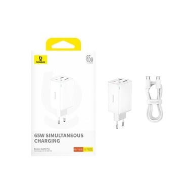 Baseus GAN6 65W ADPTR + 100W C KBL-BYZ chargeur d'appareils mobiles PDA, Tablette, téléphone Blanc Secteur Auto