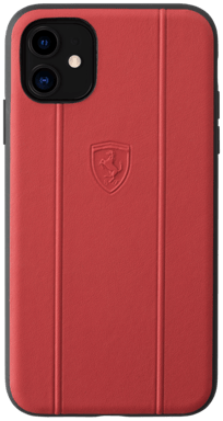 Custodia Ferrari Off Track in vera pelle per Apple iPhone 11, rosso