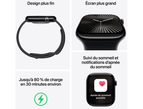 Apple Watch Series 10 GPS 42mm Nero con Cinturino in Gomma S/M