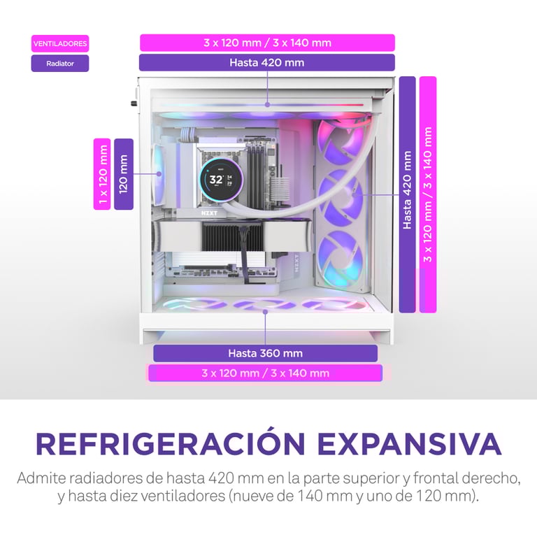 Boitier moyen tour NZXT H9 Flow RGB Ventilateurs RGB inclus CM H92FW R1 - vue 3