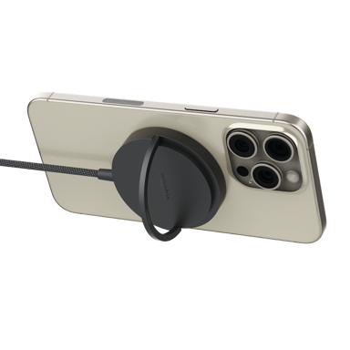 MOPHIE / CHARGEUR À INDUCTION MAGNÉTIQUE Qi2 / 15W / AVEC SUPPORT INTÉGRÉ / CÂBLE SILICONE TRESSÉ / NOIR