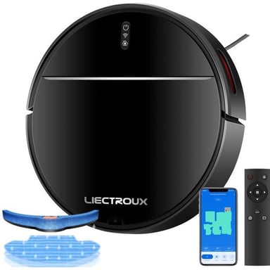 Aspirateur robot LIECTROUX M7S Pro 2-en-1 aspiration 3000 Pa 4400 mAh brosse + serpillères navigation cartographique application WiFi 2,4 GHz Noir
