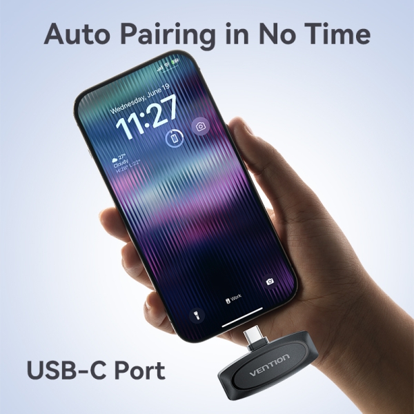 Microphone Clip Sans Fil Vention USB-C – Qualité Audio 32 kHz Latence 20 ms - vue 3