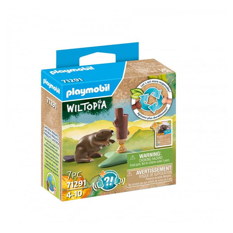 Figurine de Castor avec Souche d'Arbre - Décor Naturel en 7 Pièces - Neuf