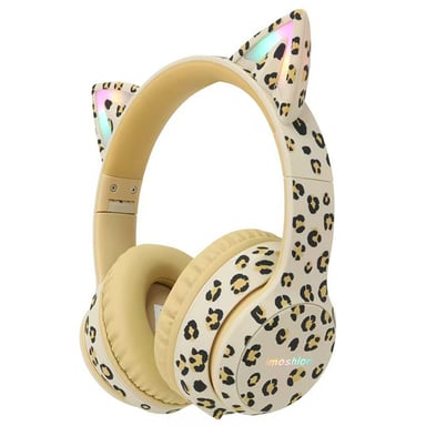 imoshion Édition Spéciale - Casque sans fil pour enfants avec imprimé léopard LED Light Cat Ear - Limiteur de décibels - Avec câble AUX - Léopard