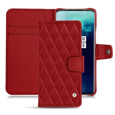 Housse cuir OnePlus 7T Pro - Rabat portefeuille - Rouge - Cuir lisse couture