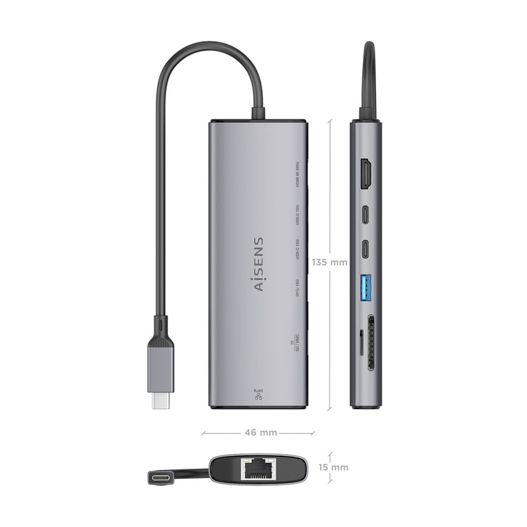 AISENS ASUC 7P032 GR station d'accueil Avec fil USB 3.2 Gen 1 3.1 Gen 1 Type C Neuf - vue 3