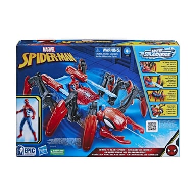 Marvel Spider-Man Fighting Spider Vehicle, giocattolo da supereroe per bambini, lancia acqua e proiettili, da 4