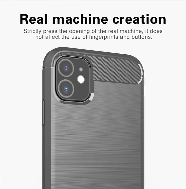 Coque pour Apple iPhone 11 en BRUSHED GRIS Housse de protection Étui en silicone TPU flexible, aspect inox et fibre de carbone