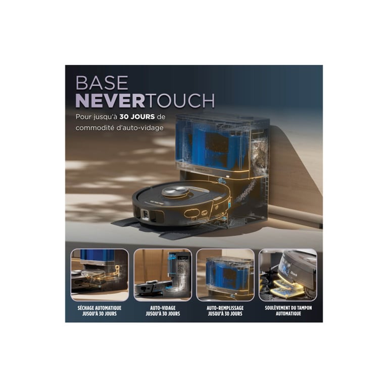 Aspirateur Robot et Laveur SHARK PowerDetect NeverTouch RV2800YEEU Autovidant 650 Watts 2 brosses latérales - vue 4